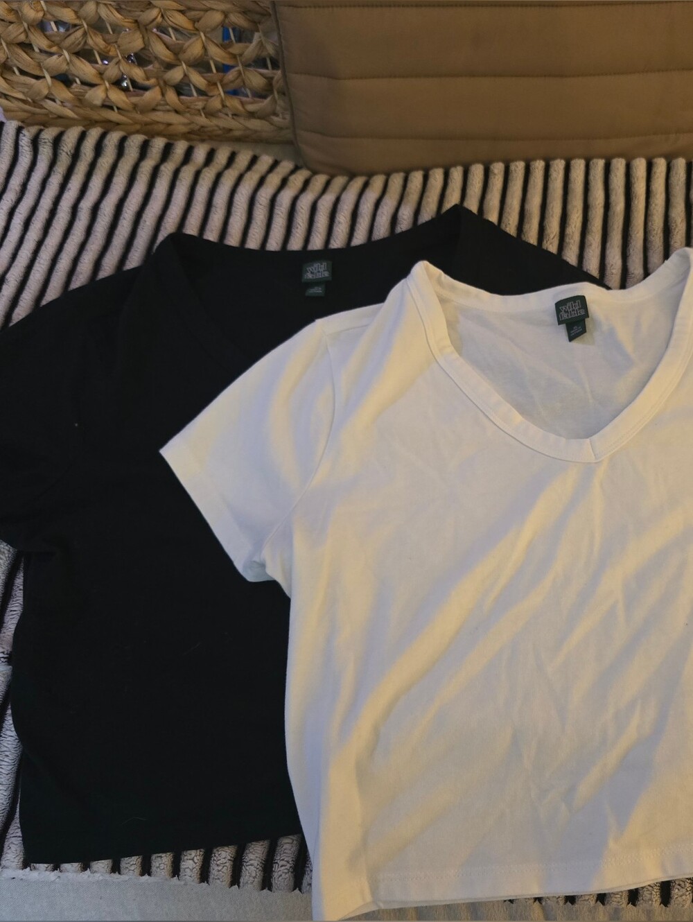(Set Of 2) Women's Short Sleeve Cropped T-Shirts In Black & White